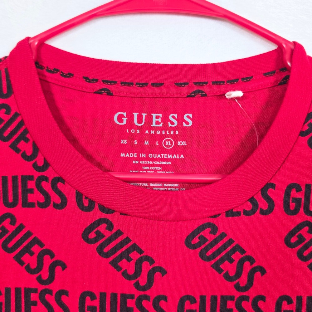 NEW Guess Shirt Men's XL Red Black Logo All Over Print Cotton Tee Monogram - Picture 5 of 12